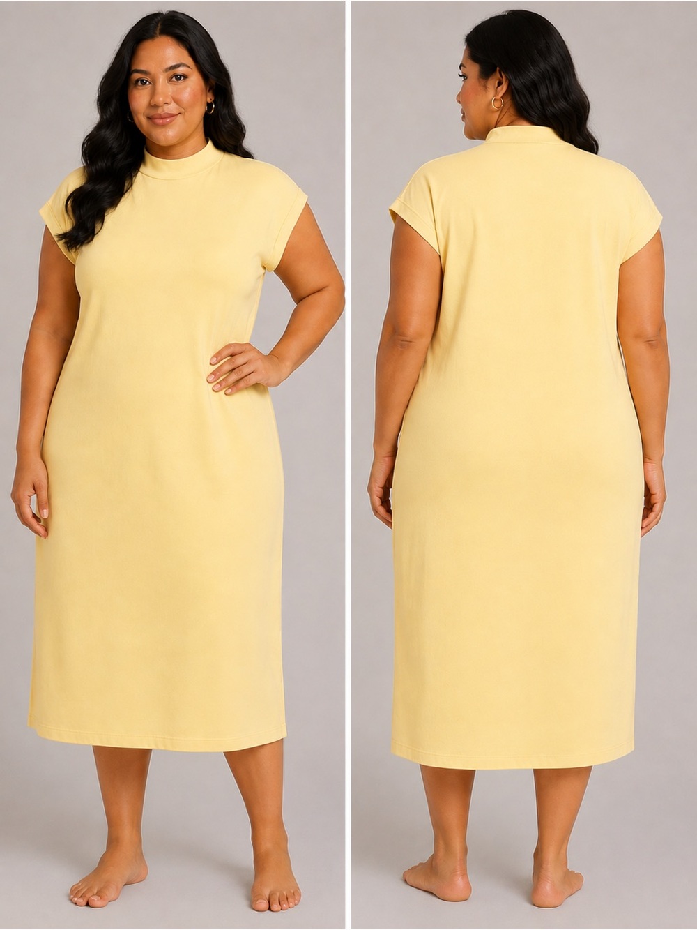 wild fable Short-Sleeve Mock Neck Midi Dress - Pale Yellow